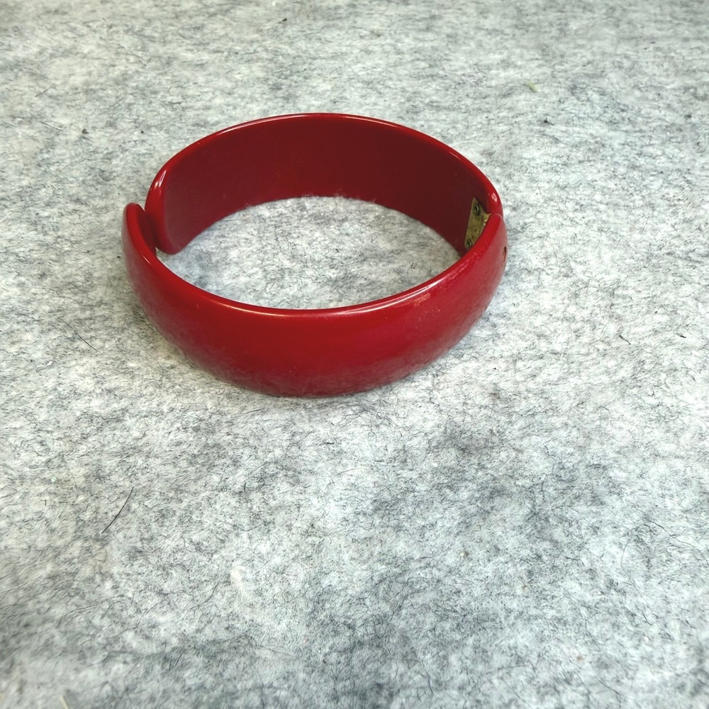 Vintage Red Clamper Bangle Bracelet Hinged Bypass Glossy Retro Jewelry